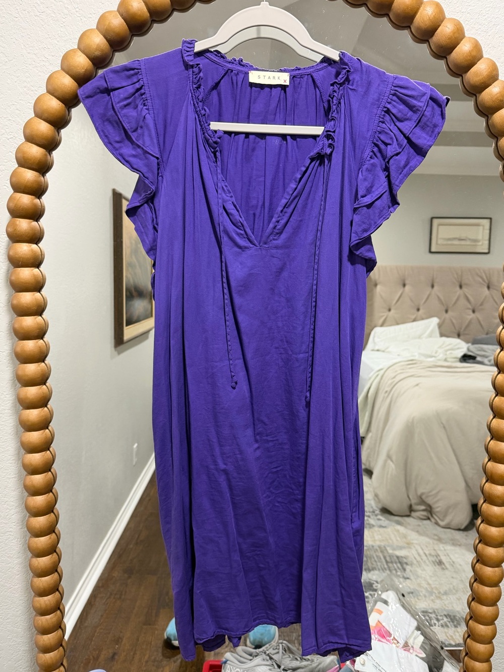 Stark X Purple Ruffled Cap Sleeve V-Neck Dress
